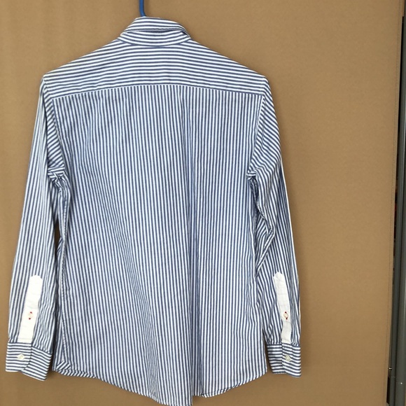 2/$25 UNIQLO  Premium Cotton Long Sleeve Blue Striped Shirt - Picture 5 of 7